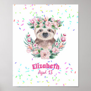Sprinkles SLOTH Boho Girls Pink Blume Geschenke Ni Poster