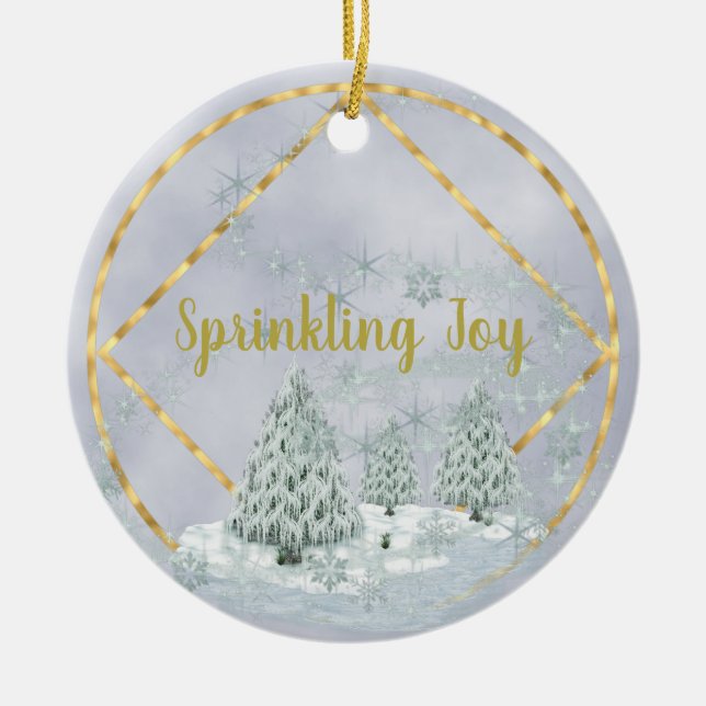 Sprinkling Freude Weihnachten Winter Szene Keramik Ornament (Vorne)