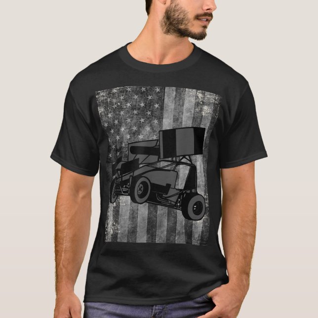 Sprint Car Racing Black Gray American Flag Dirt Tr T-Shirt (Vorderseite)