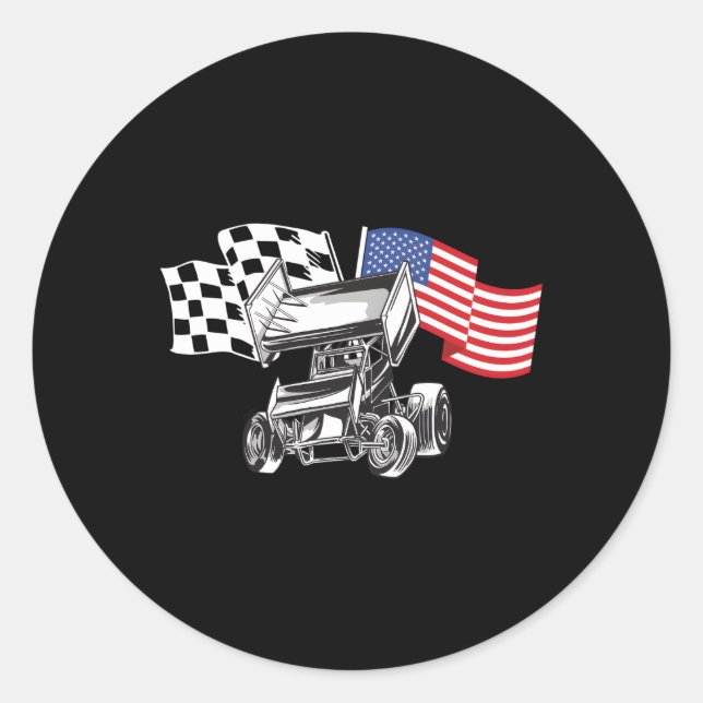 Sprint Car Racing US-Flagge Runder Aufkleber (Vorderseite)