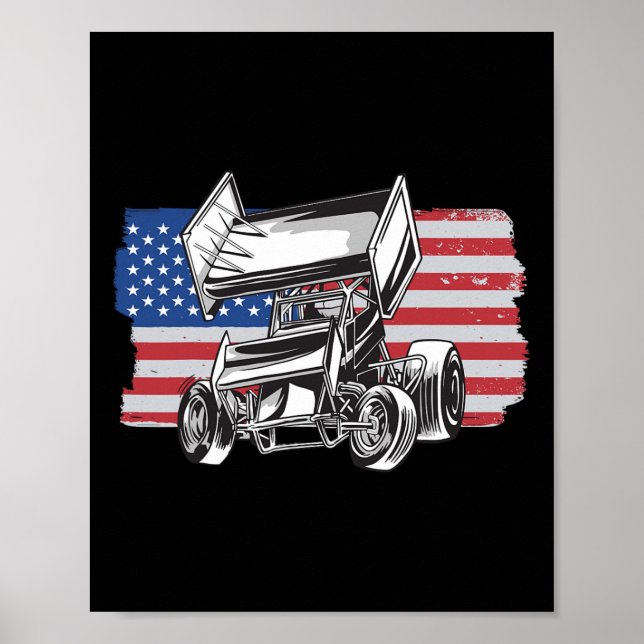 Sprint Car Racing Usa Flag  Poster (Vorne)