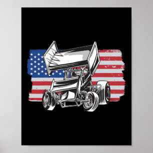 Sprint Car Rennen USA-Flagge Poster