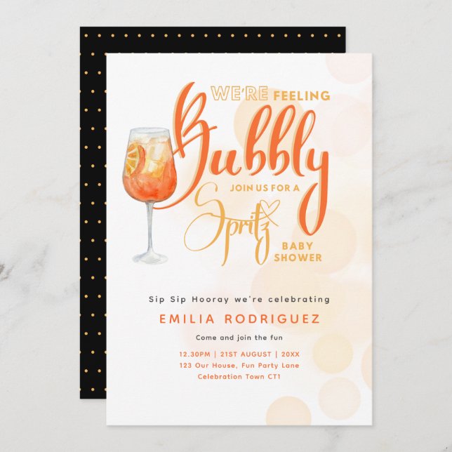 Spritz Baby Shower Boy oder Girl Black Orange Einladung (Vorne/Hinten)