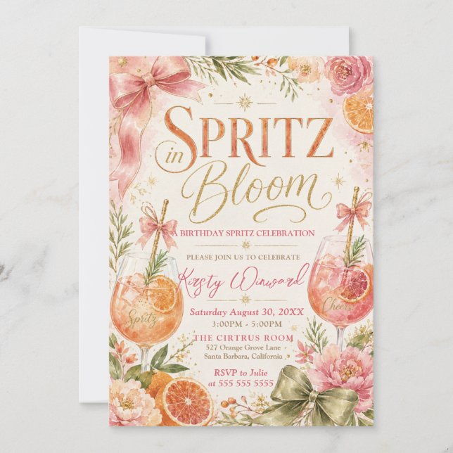 Spritz in Bloom Geburtstagsfeier Einladung (Vorderseite)