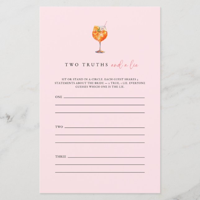 Spritz zwei Wahrheiten und ein Lie-Brautparty-Spie (Vorderseite)