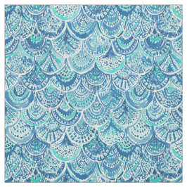 SPRITZEN blaue Aquarell-Meerjungfrau-Skalen Stoff