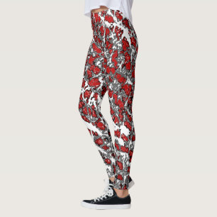 Spritzer Abstrakte Leggings in Rot-Grau- und Weißd