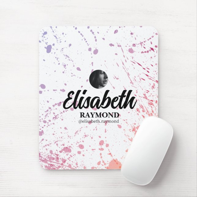 Spritzer Aquarell Foto und Name Mousepad (Mit Mouse)