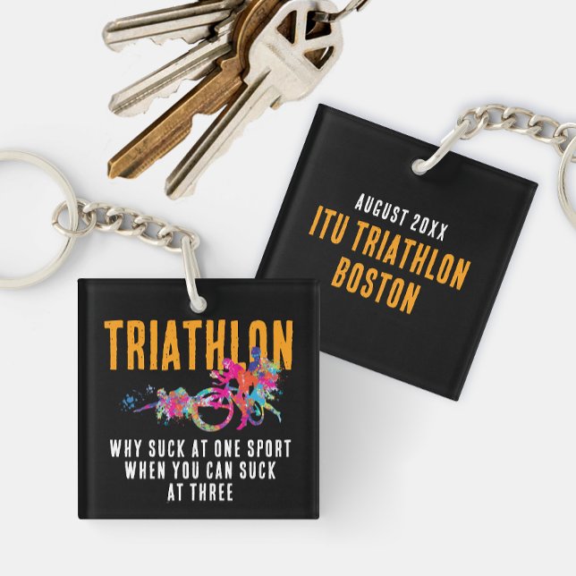 Spritzer des Triathlon Triathlon: Spaß Zitat farbe Schlüsselanhänger (Von Creator hochgeladen)