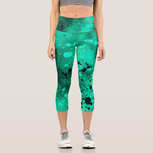 Spritzer-Effekt Grün/Schwarz Capri Leggings