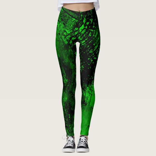 Spritzer-Effekt Grün/Schwarz Leggings (Vorderseite)