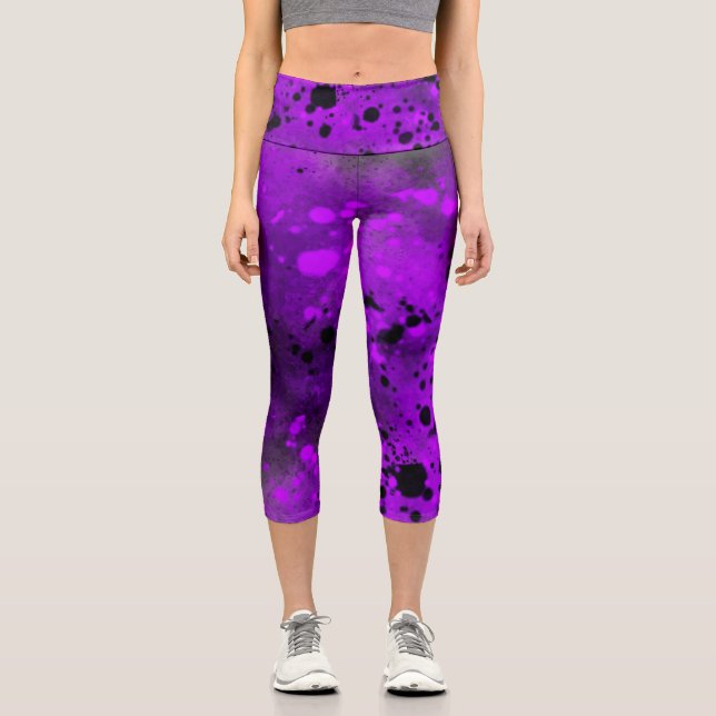 Spritzer-Effekt Lila und schwarz Capri Leggings (Vorderseite)