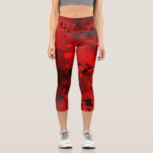 Spritzer-Effekt Rot und Schwarz Capri Leggings