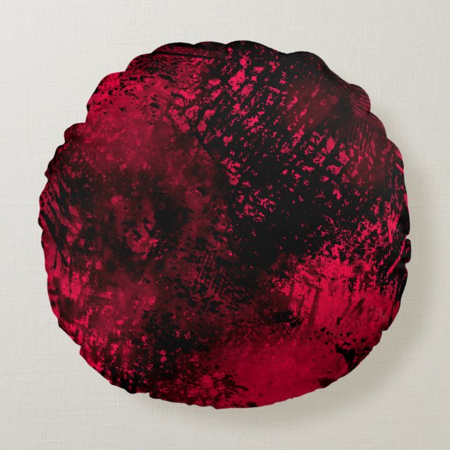 Spritzer-Effekt Rot und Schwarz Rundes Kissen (Vorderseite)
