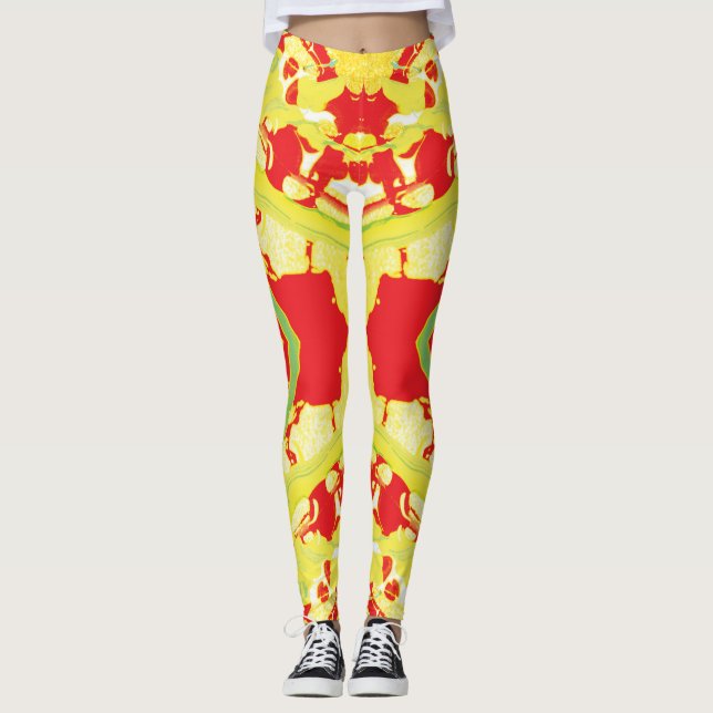 Spritzer Gelb und Rot Leggings (Vorderseite)