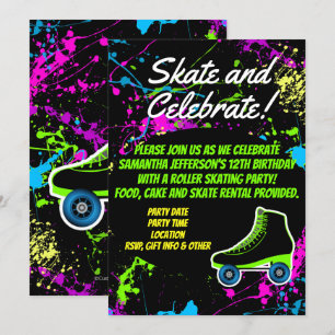 Spritzer Glow Skate Roller Skaten Geburtstagsparte Einladung