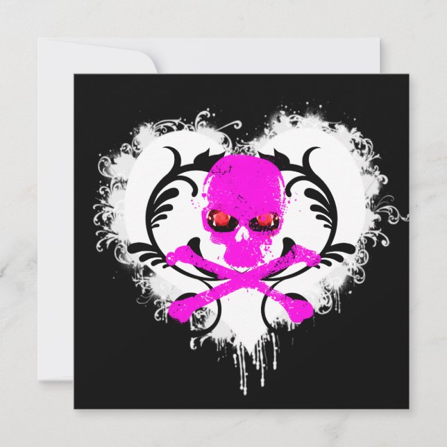 Spritzer Heart Skull Gothday Einladung (Vorderseite)