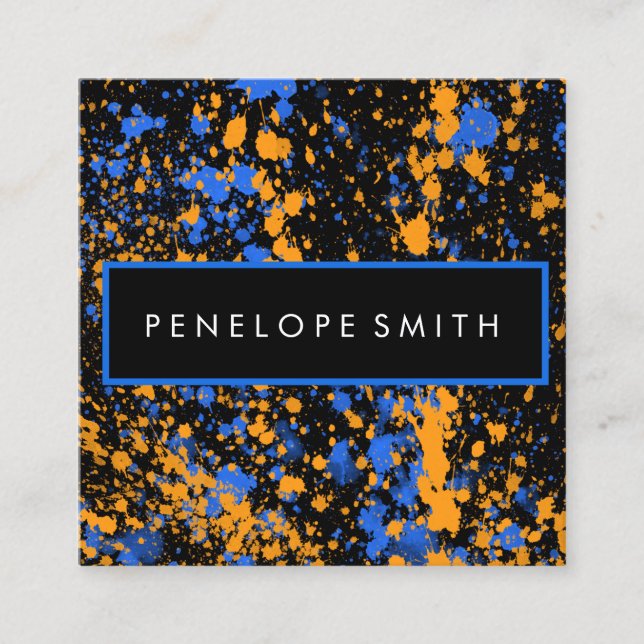 Spritzer in blau-gelb gestrichen Makeup Artist Quadratische Visitenkarte (Vorderseite)