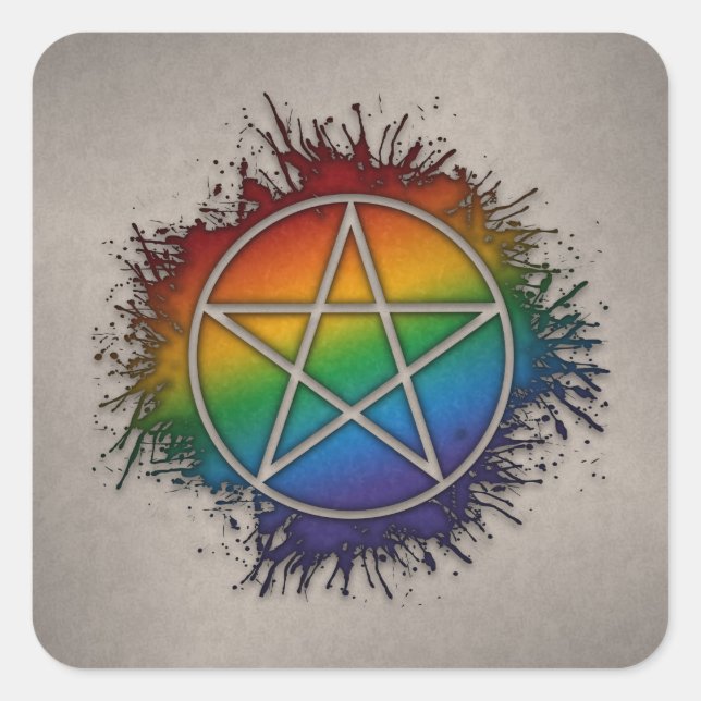 Spritzer-LGBTQ-Pride-Rainbow-Pentagramm-Symbol Quadratischer Aufkleber (Vorderseite)