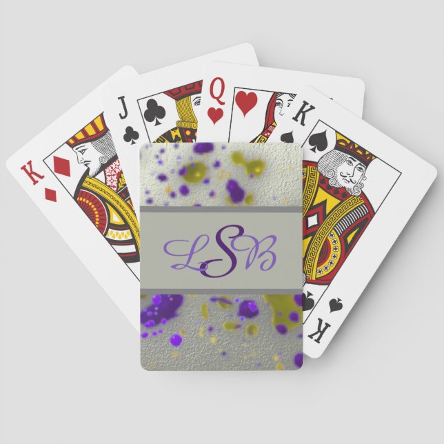 Spritzer mit künstlicher Farbe Lila Gelbe Monogram Spielkarten (Rückseite)
