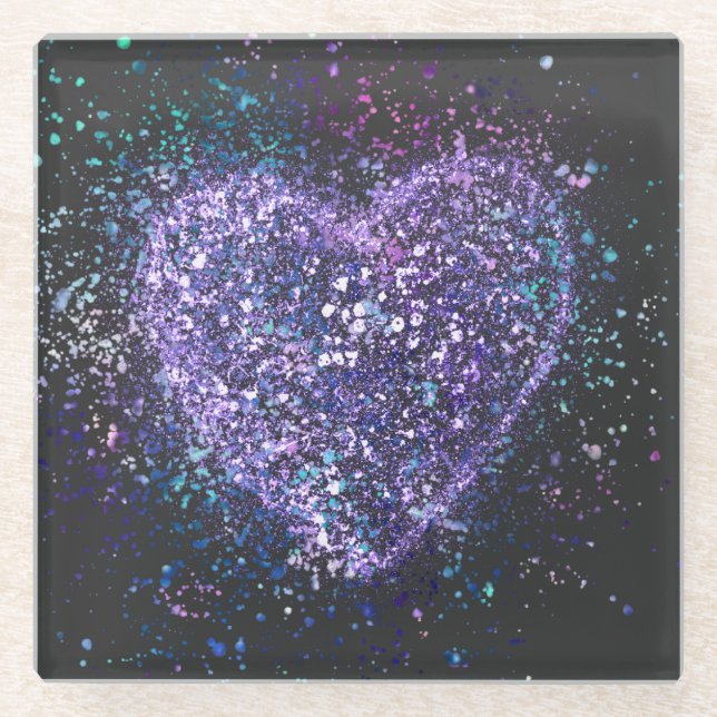 Spritzer Paint Lila Heart Glasuntersetzer (Vorderseite)