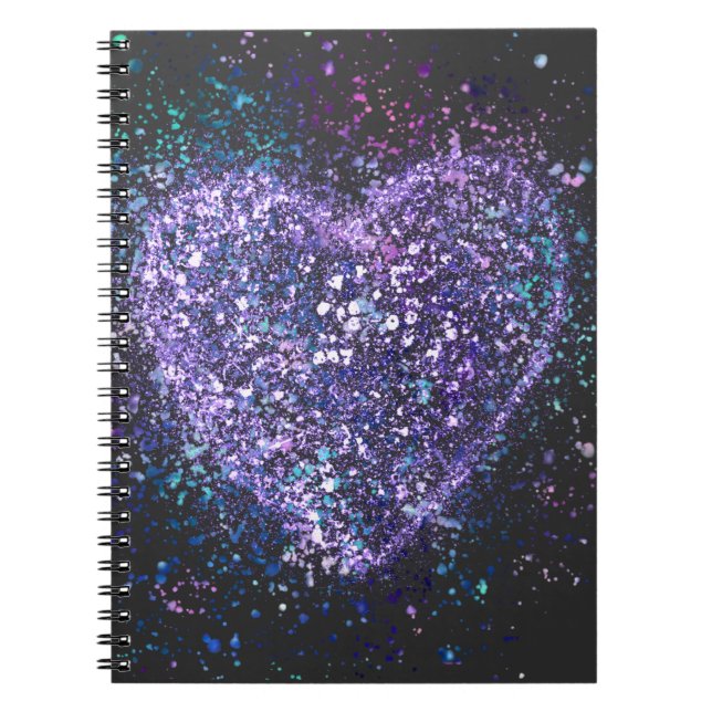 Spritzer Paint Lila Heart Notebook Notizblock (Vorderseite)