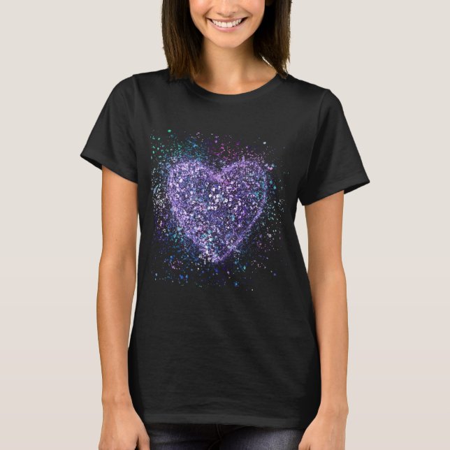 Spritzer Paint Lila Heart T-Shirt (Vorderseite)