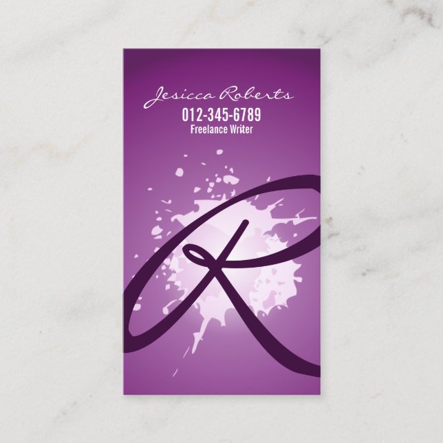 Spritzer Script Monogram Lila Business Card Visitenkarte (Vorderseite)