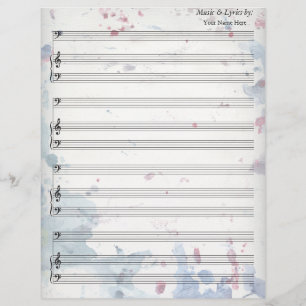 Spritzer von Aquarellfarben Blank Sheet Music Bass