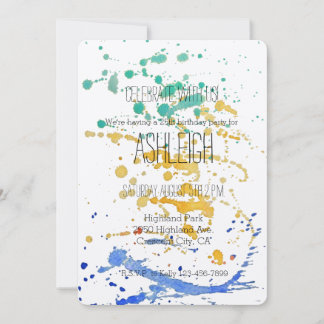 Spritzer zum Geburtstag von Aquarellfarbe Einladung