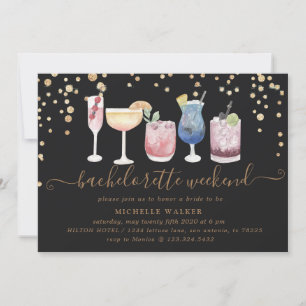 spritzige Cocktails gold Junggesellinnenabschied W Einladung