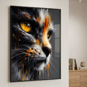 Spritzkunst-Katzenporträt in lebendigem Orange und Poster