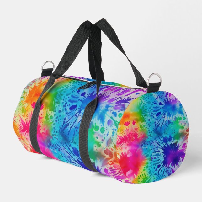 Spritzregen Regenbogen Tie Dye personalisiert mit  Duffle Bag (Linke Seite)