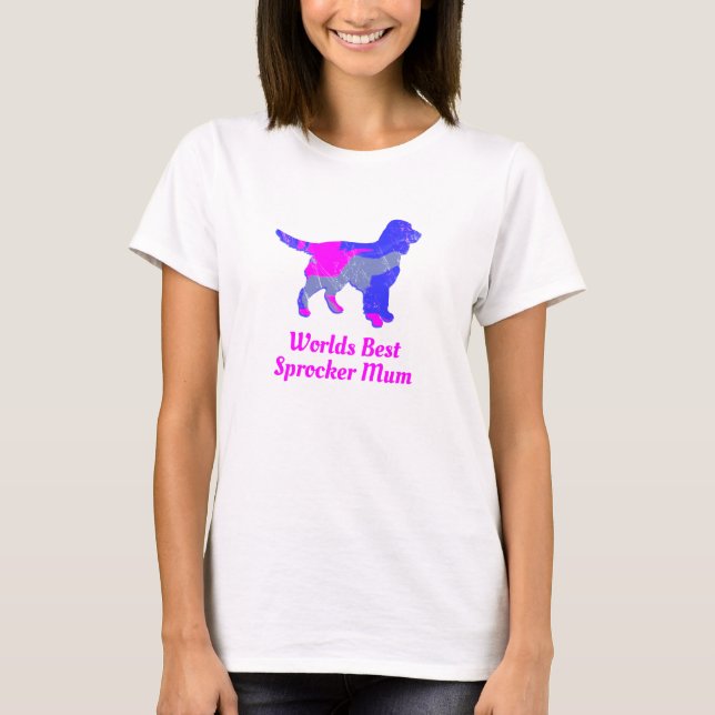Sprocker Spaniel Niedlich Hunde Mum Pink Silhouett T-Shirt (Vorderseite)