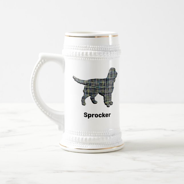 Sprocker Spanierhund Gelb- und Schwarz-Gitter-Lini Bierglas (Links)
