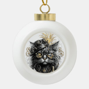 Sprocket-Paws Die funky Steampunk-Katze Keramik Kugel-Ornament