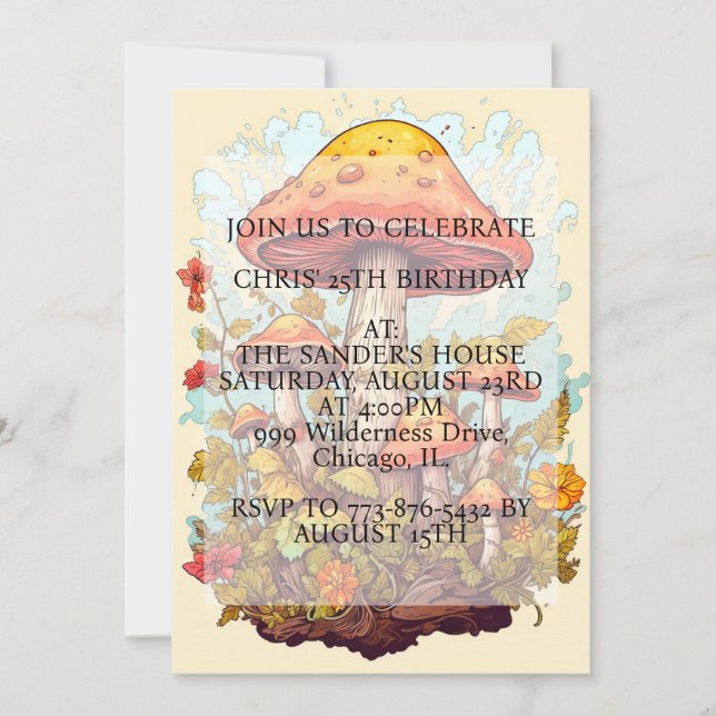 Sprouting Mushroom Illustration Geburtstagsparty Einladung (Vorderseite)