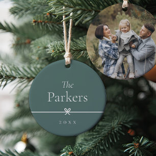 Spruce Green Einfaches Minimal Bow-Foto Keramik Ornament