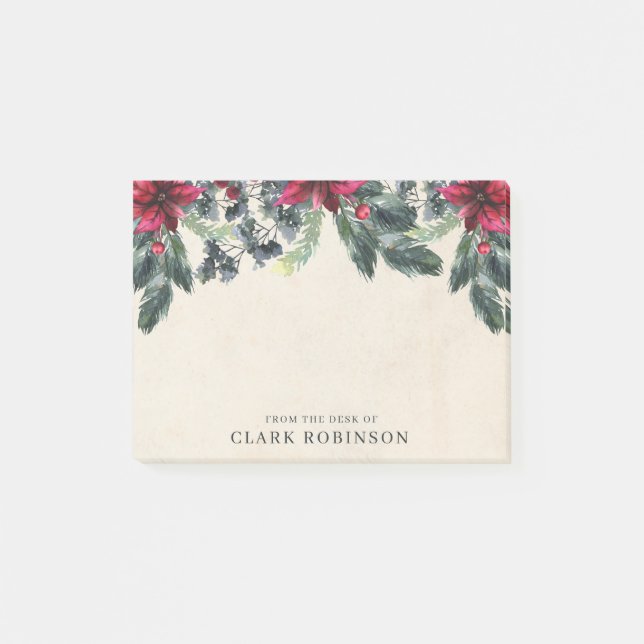 Spruce Greenery Red Poinsettia Weihnachten Post-it Klebezettel (Vorderseite)