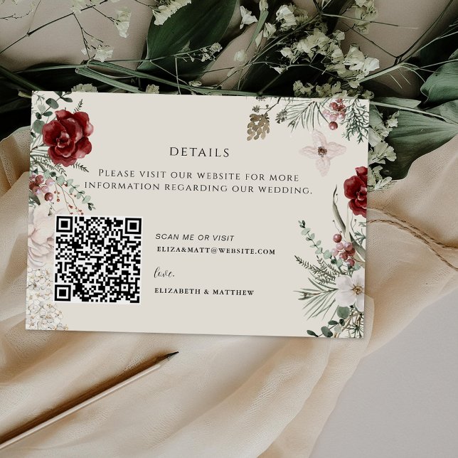Spruce & Lace | Winter Florals Wedding QR Begleitkarte (Von Creator hochgeladen)