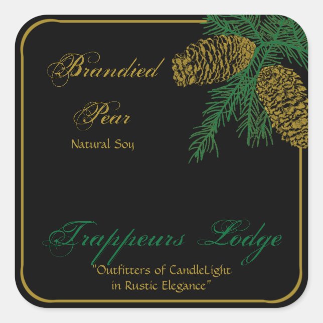 Spruce Pine Cone Candle Label Quadratischer Aufkleber (Vorderseite)