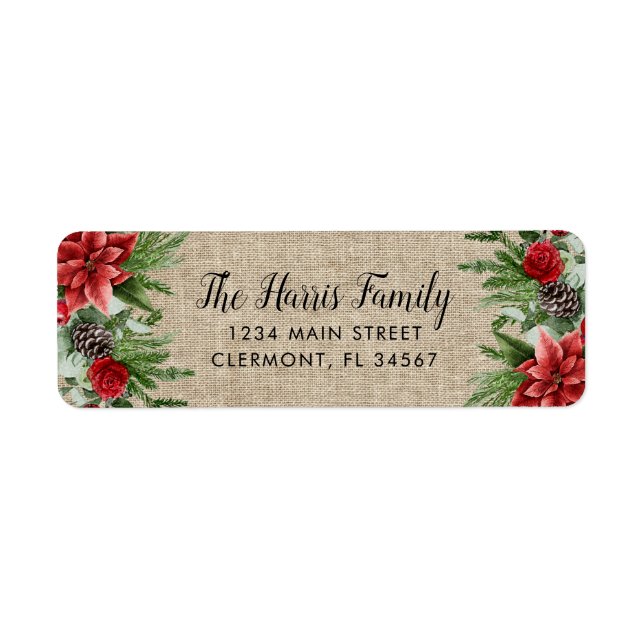 Spruce Pinecone und Poinsettia auf Burlap (Vorne)