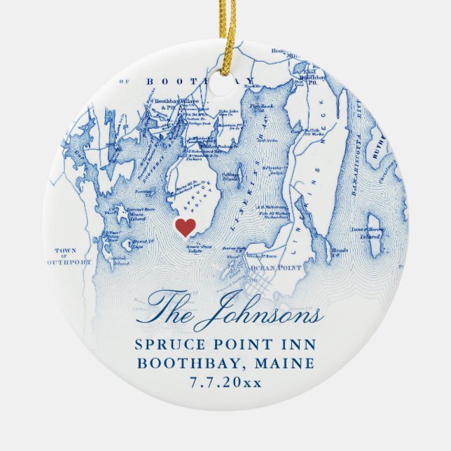 Spruce Point Inn Maine Neu vermählte Weihnachten Keramik Ornament (Vorne)