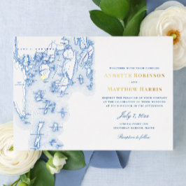 Spruce Point Inn Maine Wedding Navy und Gold Folieneinladung