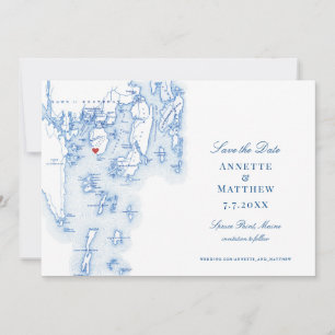 Spruce Point Maine Elegant Blue Map und Foto Save The Date