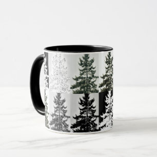 Spruce Trees Black White Grey Nature Art Tasse