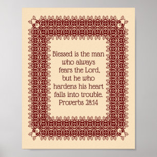 Sprüche 28:14 Bibel Schrift 2 dekoriertes Poster