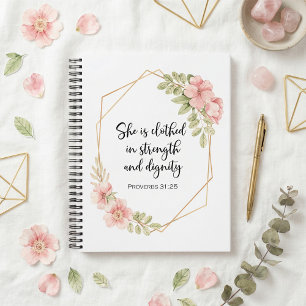 Sprüche 31:25 Stärke und Würde Floral Notizbuch
