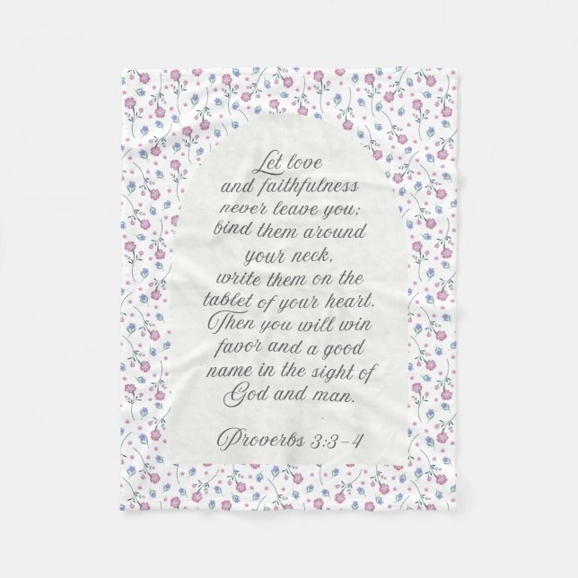Sprüche 3:3–4 Florale Schriftstelle  Fleecedecke (Vorderseite)