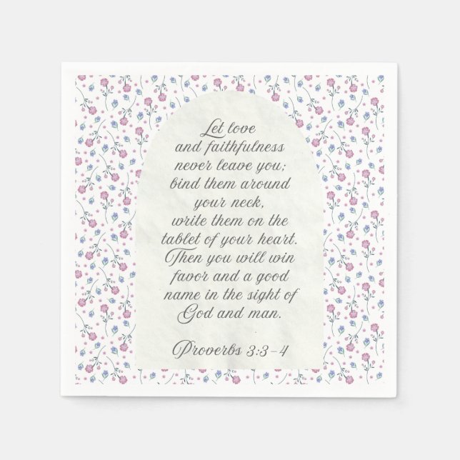 Sprüche 3:3–4 Florale Schriftstelle  Serviette (Vorderseite)